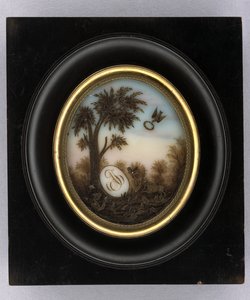Plak, c.1880 (cam, yaldız, ahşap ve cam üzerine sulu boya ve saç işi) by Marcellin Marcellin