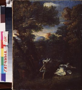 Cephalus ve Procris (Cephalus ve Procris). Peinture de Marcantonio Franceschini (1648-1729), huile sur toile. Sanat italyanca (Bologne)