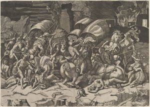Bir Cutlass ile savaş, ca. 1515-27. by Marco Dente