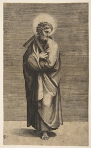 Aziz Thomas kare bir kural tutuyor, başı sağa döndü, yakl. 1515-27. by Marco Dente