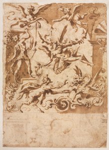 Ejderha rektosunu besleyen bir Satyr ile Grotesk, Sıçrayan bir Centaur ile Grotesk verso, c1565158