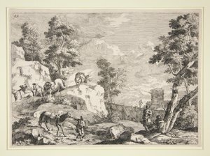 Dört Atlı ile Manzara by Marco Ricci