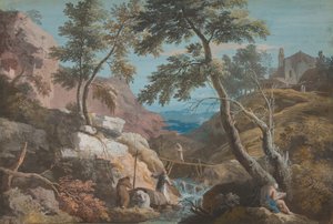 Hermits ile Dağlık Manzara, yaklaşık. 1700-1730. by Marco Ricci