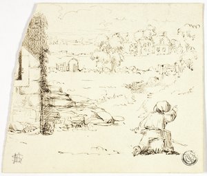 Çocuk ön planda olan manzara by Marcus Stone