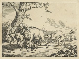Dört av köpeğinin saldırısına uğrayan yaban domuzu Av köpekleri (dizi adı) by Marcus de Bye