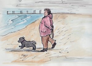 Köpeği gezdirmek - 03 (kalem ve sulu boya) by Margaret Loxton
