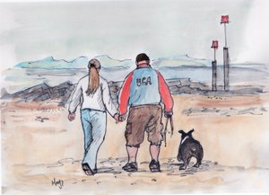 Köpeği gezdirmek - 04 (kalem ve sulu boya) by Margaret Loxton
