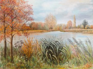 Windsor yakınlarındaki Thames Nehri, 2022 (pastel) by Margo Starkey