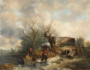 Oynayan çocuklarla kış manzarası by Mari ten Kate