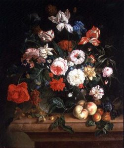 Natürmort, çiçekler ve meyve by Maria Ivanovna Rokass Ouskaja
