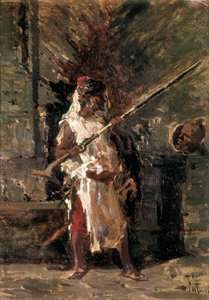 Askari (Doğu Afrika'nın sömürge silahlı kuvvetlerinin askeri). Mariano FORTUNY (1838-1874) tarafından yapılan boyama