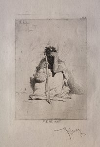 Çömelmiş dilenci.