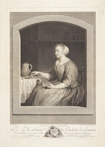 Hollandalı bir kadın, bir pencereden görülen kahvaltı yiyor by Marie Louise Adélaïde Boizot