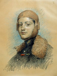 Georges Guynemer (1894-1917), Fransız savaş pilotu portresi. Şubat 1916 çizimi. Marie Louise Catherine Breslau (1856-1928) ec.suis tarafından çizim.
