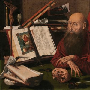 St Jerome çalışma odasında by Marinus van Reymerswale (attributed to)