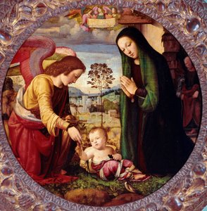 Bir Melek ile Kutsal Aile Tablosu Mariotto Albertinelli (1474-1515) Floransa, Palazzo Pitti, Galleria Palatina
