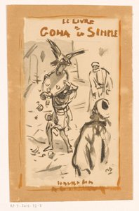 Bir yırtıcı kuşun saldırısına uğrayan tepsili adam Le livre Goha le Simple (nesne üzerindeki başlık) by Marius Bauer (signed by artist)