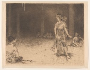 Wayang Wong (nesne üzerindeki orijinal başlık) Kraliçe HM Gümüş Düğün Kutlama vesilesiyle Hint Tribute (nesne üzerinde orijinal seri başlığı) by Marius Bauer (signed by artist)