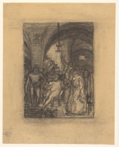 Tonozlu bir odada toplantı, muhtemelen bir Bacchanal by Marius Holleman (signed by artist)