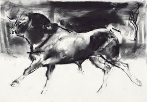 Black Bull (kağıt üzerinde kömür) by Mark Adlington
