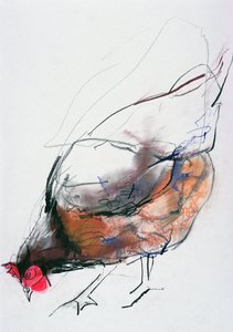 Feeding Hen, Trasierra, 1998 (kağıt üzerinde grafit, conte ve kömür)