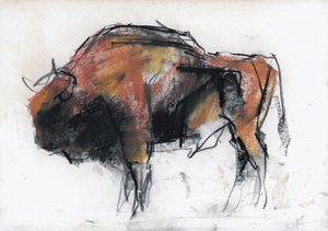 Zubre, Bialowieza (kağıt üzerinde kömür ve conte)