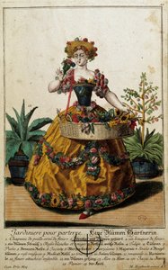 Former metier: A garden for floor. Engraving by Martin Engelbrecht (1684-1756), in “” New assembly of the manouvries habilles”” 18th century, Germany. Paris, Decorative Arts by Martin Engelbrecht
