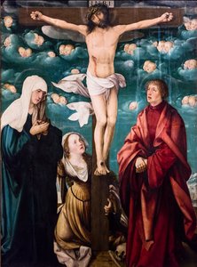 Meryem Ana, Mecdelli Meryem ve Evangelist Aziz Yuhanna ile Çarmıha Gerilme, 1525-1530 civarı (Ladin üzerine tempera ve yağlıboya)