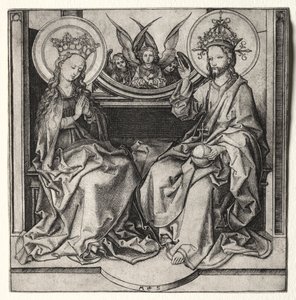 Tanrı Baba ve Kutsal Bakire Meleklerin Katıldığı Tahtında by Martin Schongauer