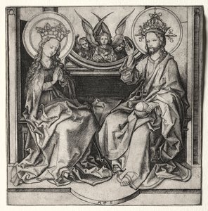Tanrı Baba ve Kutsal Bakire Meleklerin Katıldığı Enthroned, c. 1480-90. by Martin Schongauer