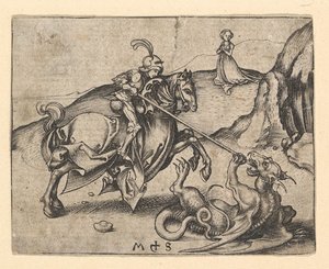 Aziz George Ejderhayı Öldürmek, yak. 1435-1491. by Martin Schongauer