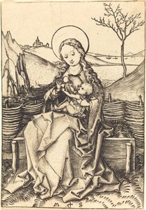 Çimenli Bir Bankta Bakire ve Çocuk by Martin Schongauer