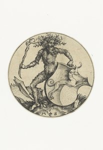 Bir sopa ile vahşi bir adam tarafından tutulan bir köpek ile arması Armalı rakamlar (dizi adı) by Martin Schongauer