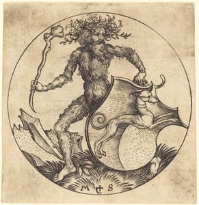 Bir Tazı ile Kalkan Tutan Vahşi Adam by Martin Schongauer