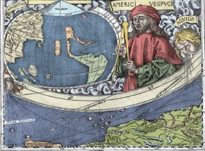 VESPUCCI, Amerigo (1454-1512). “Waldseemuller haritası veya Universalis Cosmographia - (Universal Cosmography) - Waldseemuller Planisphere”deki İtalyan kaşif ve haritacılık” - 1507 -