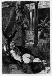 Lucius tesadüfen bir eşeğe dönüşür. Metamorfozlar (Altın Eşek veya Asinus aureus), 2. yüzyılda Apulee (Lucius Apuleius) (yaklaşık 125-180 arası) tarafından yazılan roman. Martin Van Maele tarafından Suyu Aşındırma by Martin van Maele
