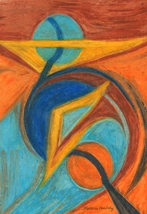 Kahverengi Turuncu Sarı Mavi Soyut by Martina Konitzky