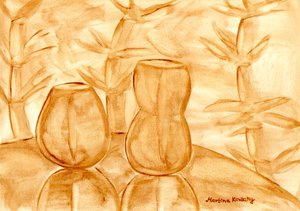 Su kabakları ve bambu ile natürmort by Martina Konitzky