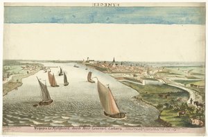 Sir Generael Coehoorn tarafından güçlendirilmiş Waal Nymegen'deki Nijmegen yakınlarındaki tahkimatların görünümü (nesnedeki başlık) by Martinus Berkenboom