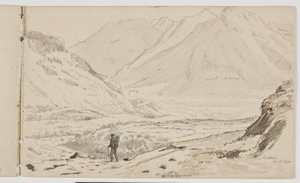 Uzun yürüyüşe çıkan kimse ile dağ manzarası by Martinus Rørbye