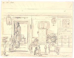 Ayakta duran adam, Læsø ile çiftlik evi by Martinus Rørbye