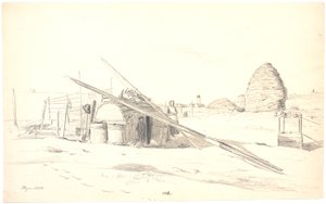 Arka planda beyaz deniz feneri ile Skagen Østerby üzerinde balıkçı kulübesi by Martinus Rørbye