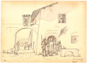 İtalyanlar peynir fabrikasının önünde by Martinus Rørbye