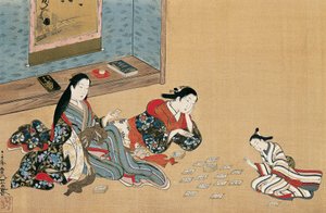 Kağıt oynayan kadınlar, Maruyama Okyo (1733-1765), ukiyo-e tarzında ipek boyama, Japonya