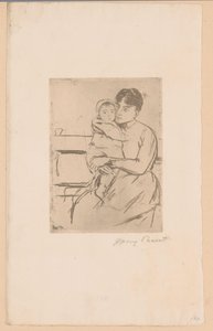 Kanepede Anne ve Çocuk Bankta (nesnedeki başlık) by Mary Cassatt (signed by artist)