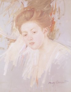 Head of a Young Girl (pastel on paper) by Mary Cassatt