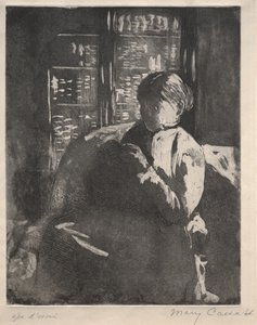 Kütüphanede Örgü, c. 1881. by Mary Cassatt