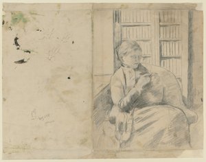 Kütüphane rektosunda örgü, Kütüphanede örgü tersi, c. 1881. by Mary Cassatt