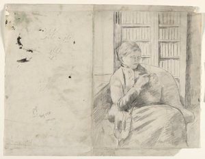 Kütüphane rektosunda örgü, c. 1881. by Mary Cassatt
