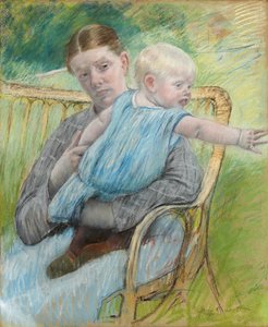 Sağa Uzanan Bir Bebeği Tutan Mathilde, 1889 dolayları by Mary Cassatt